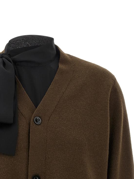 26FW 사카이 니트웨어 컷아웃 가디건 스웨터 및 가디건 브라운 - SACAI