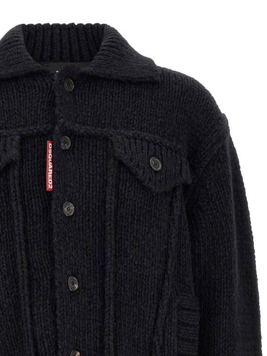 26FW 디스퀘어드2 니트웨어 로고 패치 가디건 스웨터 및 가디건 (블루) - DSQUARED2