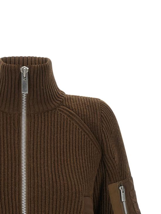 26FW 사카이 패딩 나일론 트윌 X 울 니트  재킷 브라운 - SACAI