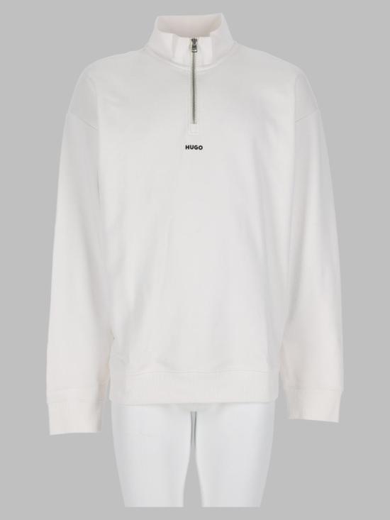 26FW 휴고보스 지퍼넥 로고 코튼 테리 로고 스웨트셔츠 50525881 10249110102 WHITE