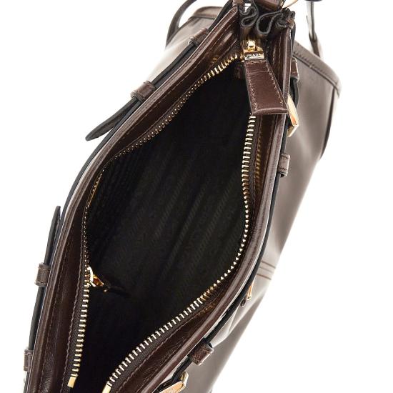 26FW 프라다 미디엄 자카드 및 레더백 1BC297VOOM2CYR Brown - PRADA