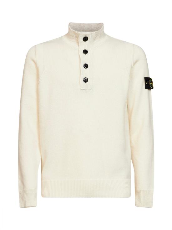 26FW 스톤 아일랜드 로고 패치 하이넥 버튼 울 스웨터 L2S15 5100040 S00A3 V0093 IVORY DOM