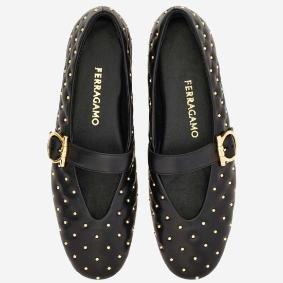  살바토레 페라가모 플랫 슈즈 페라가모 발레리나 플랫 나파 가죽 블랙 - SALVATORE FERRAGAMO