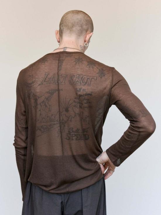  가브리엘라 콜 가먼츠 긴팔 티셔츠 300번 캐시미어 & 모달 립 저지 탑 브라운 - GABRIELA COLL GARMENTS