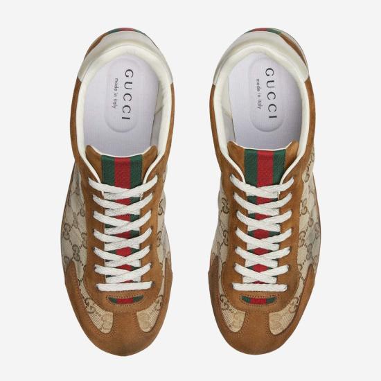  구찌 스니커즈 가죽 및 패브릭 시프트  브라운 - GUCCI