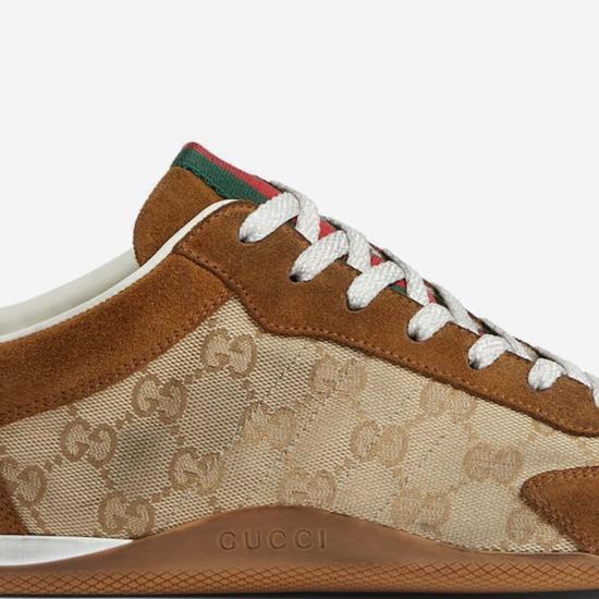  구찌 스니커즈 가죽 및 패브릭 시프트  브라운 - GUCCI