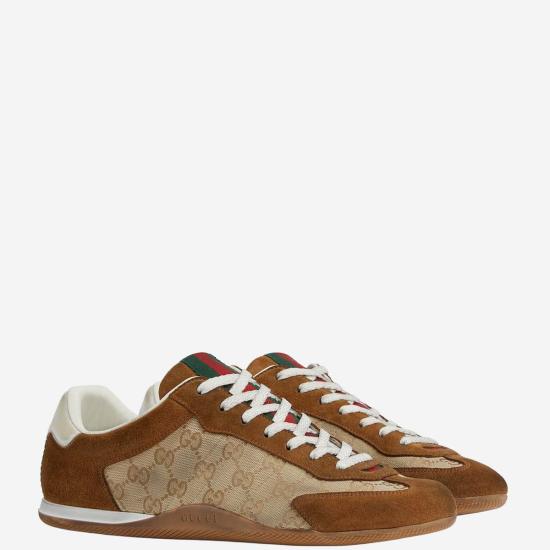  구찌 스니커즈 가죽 및 패브릭 시프트  브라운 - GUCCI