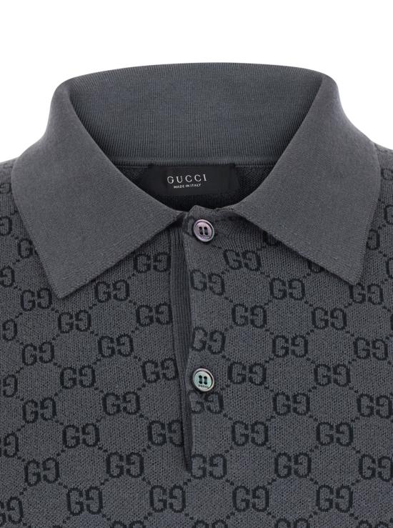  구찌 폴로 티셔츠 울 실크 폴로 셔츠 그레이 - GUCCI