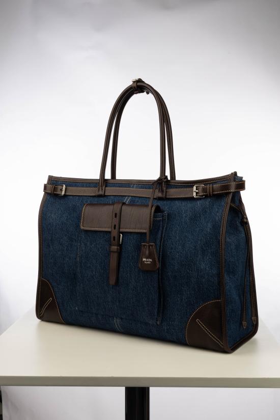 26FW 프라다 보니 데님 앤 레더 토트백 2VG128VOTO2GCF F0C1B BLU CAFFE - PRADA