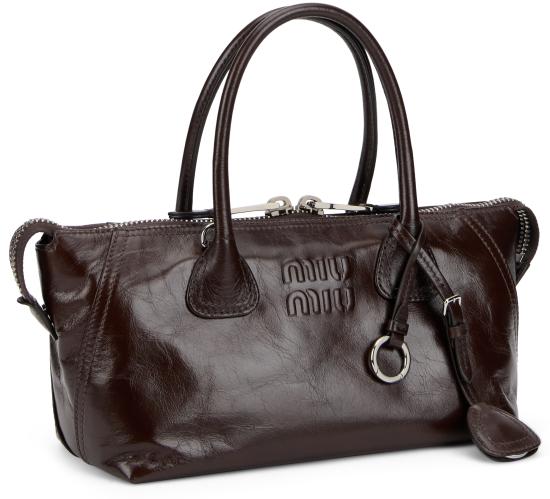 26FW 미우미우 로고 자수 미니 가죽 토트백 가방 5BA338VOOO2A44 F0003 BROWN - MIU MIU