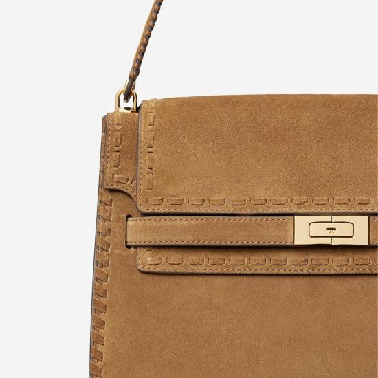  토리버치 가방 토리 버치 라지 스웨이드 탑 핸들 숄더백 라이트 브라운 - TORY BURCH