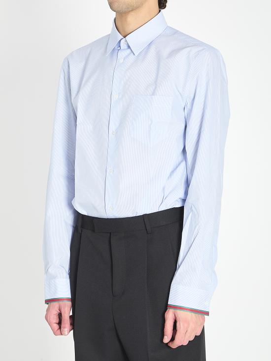  구찌 웹 디테일 스트라이프 코튼 셔츠 852707 ZAS5W4305 AZURE - GUCCI