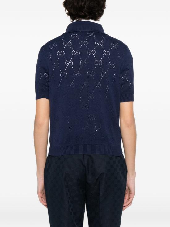  구찌 GG 포인텔 코튼 실크 폴로 셔츠 856203 XKFCO4522 BLUE - GUCCI