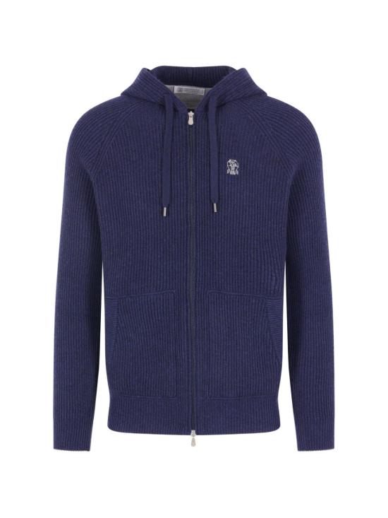 26FW 브루넬로 쿠치넬리 립드 니트 집 후드 스웨터 M22704806GCQX13 Blue