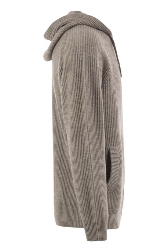 26FW 브루넬로 쿠치넬리 립드 니트 집 후드 스웨터 M22704806G CFF57 GREY - BRUNELLO CUCINELLI
