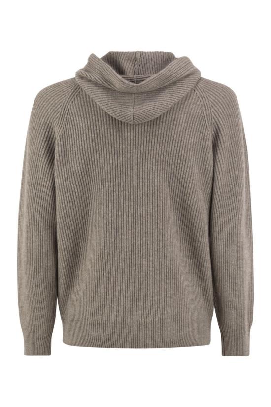 26FW 브루넬로 쿠치넬리 립드 니트 집 후드 스웨터 M22704806G CFF57 GREY - BRUNELLO CUCINELLI