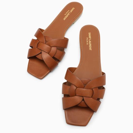 26FW 생로랑 스무스 레더 트리뷰트 플랫 뮬 571952BDA00 2206 BROWN - SAINT LAURENT