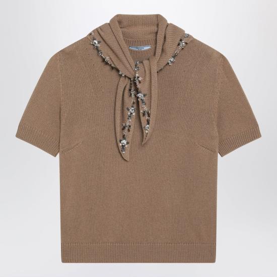 26FW 프라다 반팔 티셔츠 P24D3GOOO17E2 F0040 BEIGE