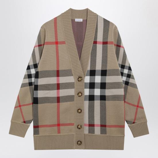 26FW 버버리 오버사이즈 핏 체크 울 블렌드 가디건 8039153126048 A7026 BEIGE