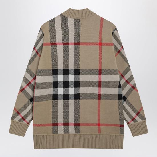 26FW 버버리 오버사이즈 핏 체크 울 블렌드 가디건 8039153126048 A7026 BEIGE - BURBERRY