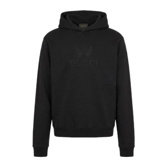 26FW 구찌 하우스 로고 자수 코튼 저지 풀오버 후드 티셔츠 872238XJH0R 1000 BLACK