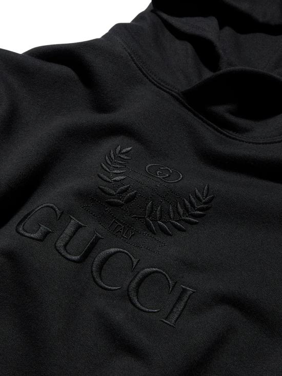 26FW 구찌 하우스 로고 자수 코튼 저지 풀오버 후드 티셔츠 872238XJH0R 1000 BLACK - GUCCI