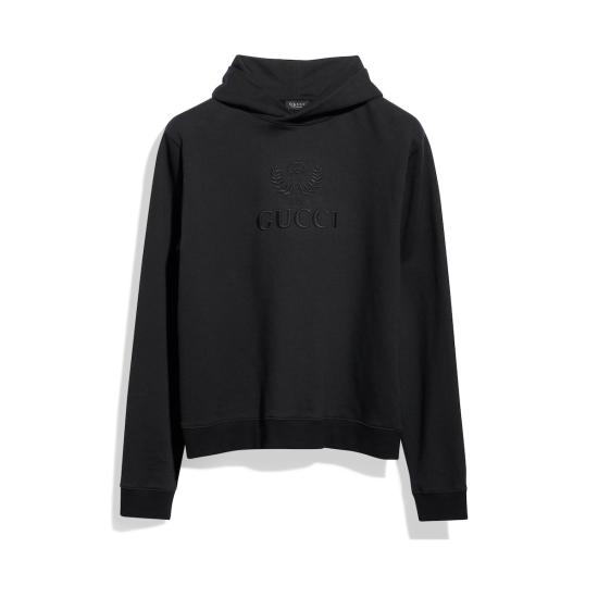 26FW 구찌 하우스 로고 자수 코튼 저지 풀오버 후드 티셔츠 872238XJH0R 1000 BLACK - GUCCI