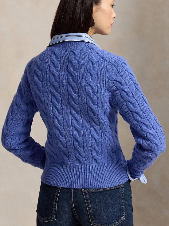 26FW 폴로 랄프로렌 로고 자수 크루넥 가디건 211972104 501 BLUE - POLO RALPH LAUREN