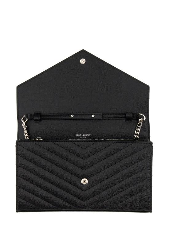 26FW 생로랑 그랑 드 뿌드르 엠보스드 레더 카산드라 마틀라세 체인 지갑 377828 BOW021000 BLACK - SAINT LAURENT