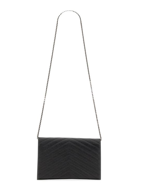 26FW 생로랑 그랑 드 뿌드르 엠보스드 레더 카산드라 마틀라세 체인 지갑 377828 BOW021000 BLACK - SAINT LAURENT