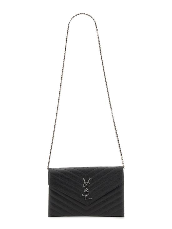 26FW 생로랑 그랑 드 뿌드르 엠보스드 레더 카산드라 마틀라세 체인 지갑 377828 BOW021000 BLACK