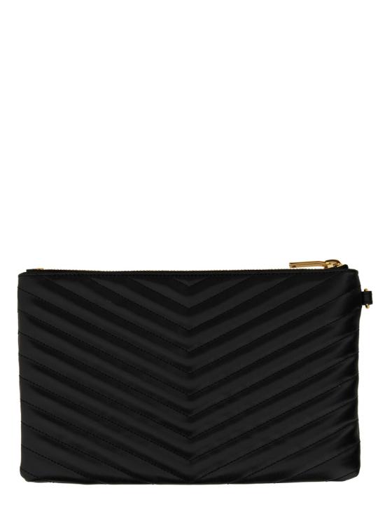 26FW 생로랑 마틀라세 레더 골드 모노그램 A5 파우치 379039 CWU011000 BLACK - SAINT LAURENT