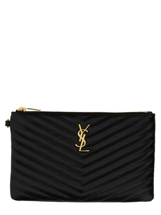 26FW 생로랑 마틀라세 레더 골드 모노그램 A5 파우치 379039 CWU011000 BLACK