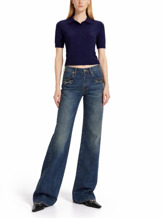 26FW 구찌 GG 포인텔 코튼 실크 폴로 셔츠 856203 XKFCO4522 BLUE - GUCCI