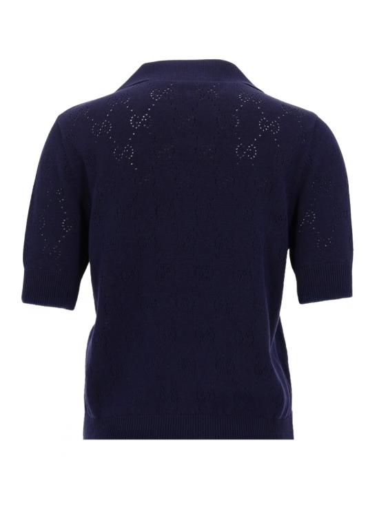 26FW 구찌 GG 포인텔 코튼 실크 폴로 셔츠 856203 XKFCO4522 BLUE - GUCCI
