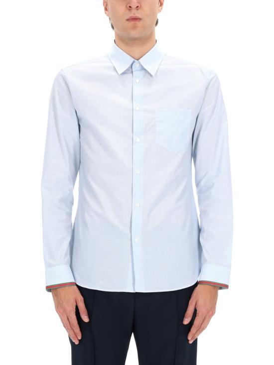 26FW 구찌 웹 디테일 스트라이프 코튼 셔츠 852707 ZAS5W4305 AZURE - GUCCI