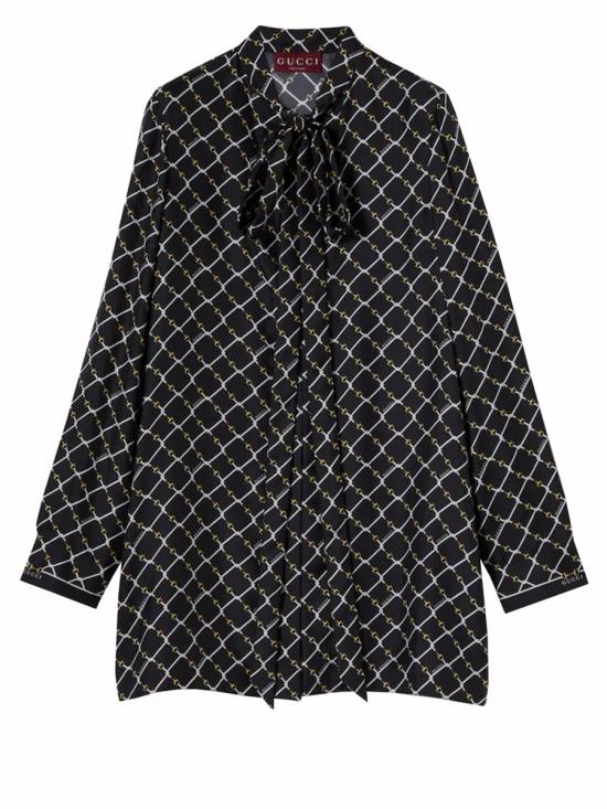 26FW 구찌 프린트 실크 트윌 드레스 853056 ZAUM11173 BLACK