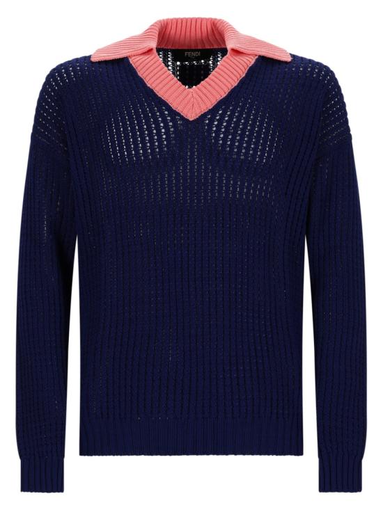 26FW 펜디 시스루 케이블 코튼 니트 폴로 스웨터 FZE077 AYY3F1A9C BLUE