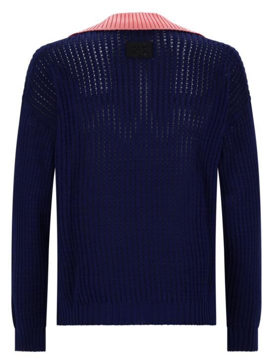 26FW 펜디 시스루 케이블 코튼 니트 폴로 스웨터 FZE077 AYY3F1A9C BLUE - FENDI