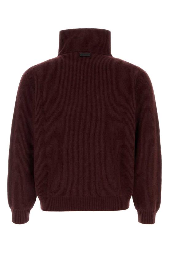 26FW 생로랑 골지 하프 집업 니트 스웨터 골지 하프 집업 니트 스웨터 873709Y77LS 6001 Burgundy - SAINT LAURENT