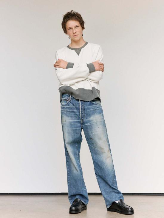 비즈빔 긴팔 티셔츠 비스빔 펠로우 스웨트 긴팔 투톤 크래시 스웨트셔츠 - VISVIM