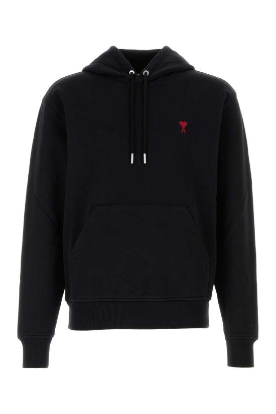 26FW 아미 스몰 하트 로고 루프백 오가닉 코튼 플리스 후드 BFUSW235730 001 Black