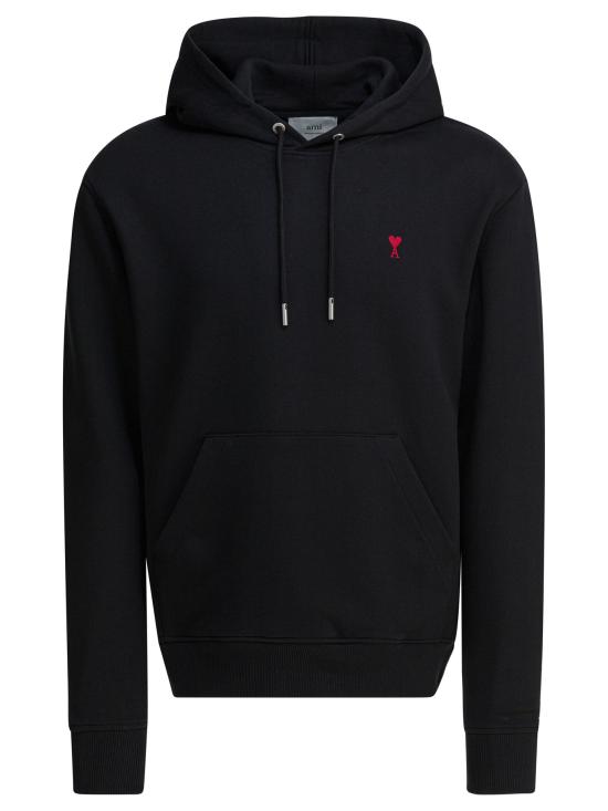 26FW 아미 스몰 하트 로고 루프백 오가닉 코튼 플리스 후드 BFUSW235 730001 Black
