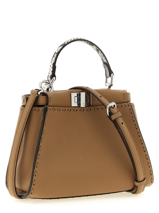 26FW 펜디 미니 피카부 220 핸드 스티칭 탑스티치 헤이즐넛 셀러리아 백 8BN244 AYB3 F1X85 BEIGE DOM - FENDI