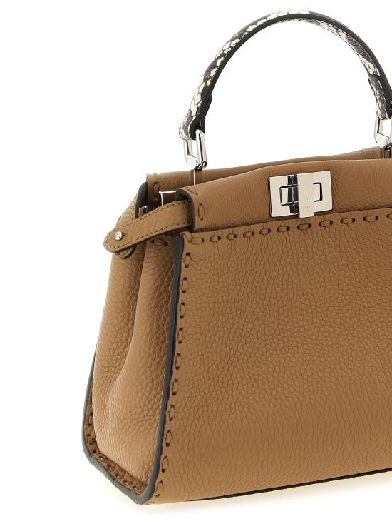 26FW 펜디 미니 피카부 220 핸드 스티칭 탑스티치 헤이즐넛 셀러리아 백 8BN244 AYB3 F1X85 BEIGE DOM - FENDI