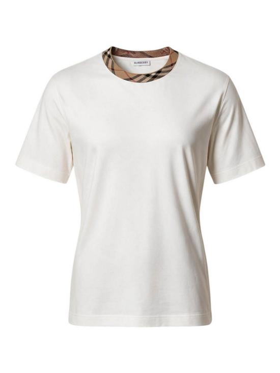 26FW 버버리 체크 트리밍 코튼 티셔츠 8125510 WHITE