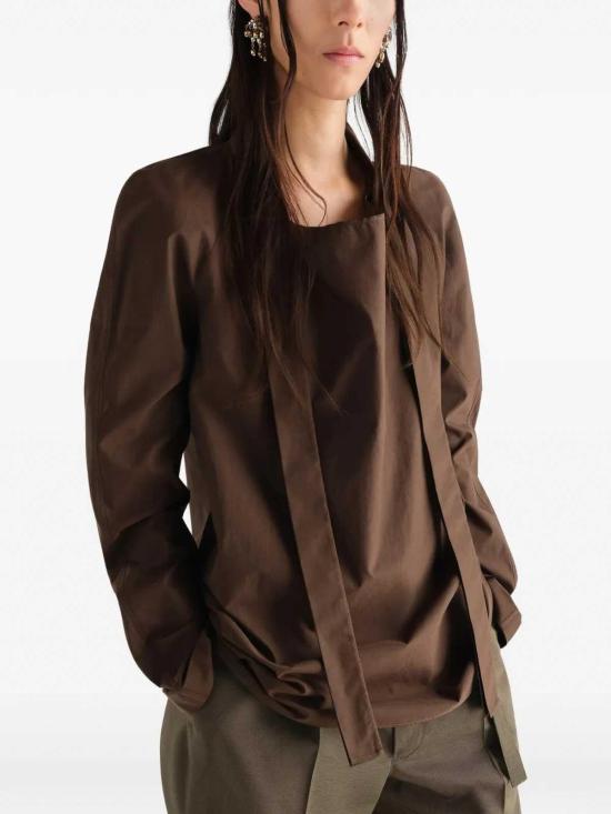26FW 르메르 워시드 코튼 실크 애스콧 블라우스 SH1218LF1500BR477 Brown - LEMAIRE