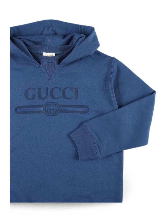 26FW [키즈] 구찌 로고 프린트 코튼 후드티 855554 XJHXM4393 BRILLANT PETROLEUM - GUCCI
