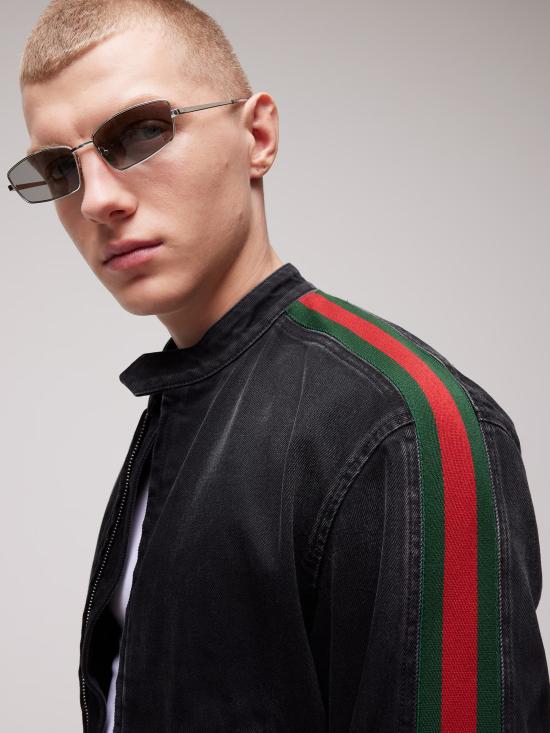 26FW 구찌 GG 자카드 레더 트림 코튼 데님 자켓 872075XDDHQ 1000 NERO - GUCCI
