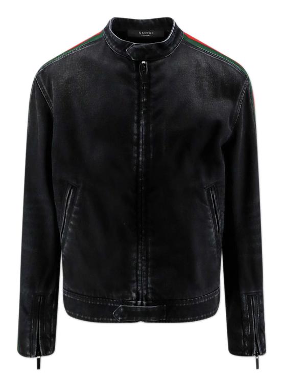 26FW 구찌 GG 자카드 레더 트림 코튼 데님 자켓 872075XDDHQ 1000 NERO